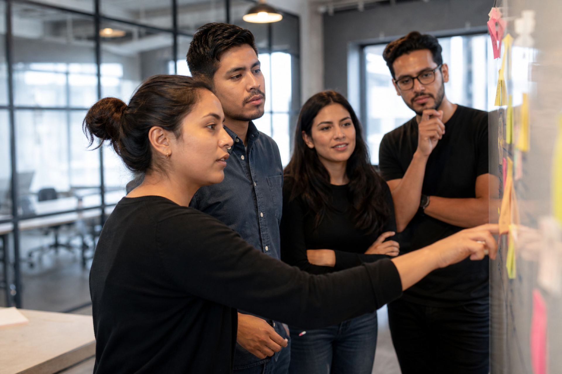 Profesionales latinos en un taller de implementación organizacional